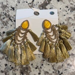 Forever 21 Gold Tassel Chandeliers with Yellow Teardrop